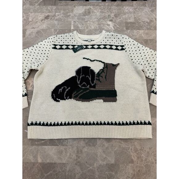LL Bean L Classic Ragg Lambs Wool Dog Boot Knit Crewneck Cream Puppy Women 3XL - Picture 1 of 9